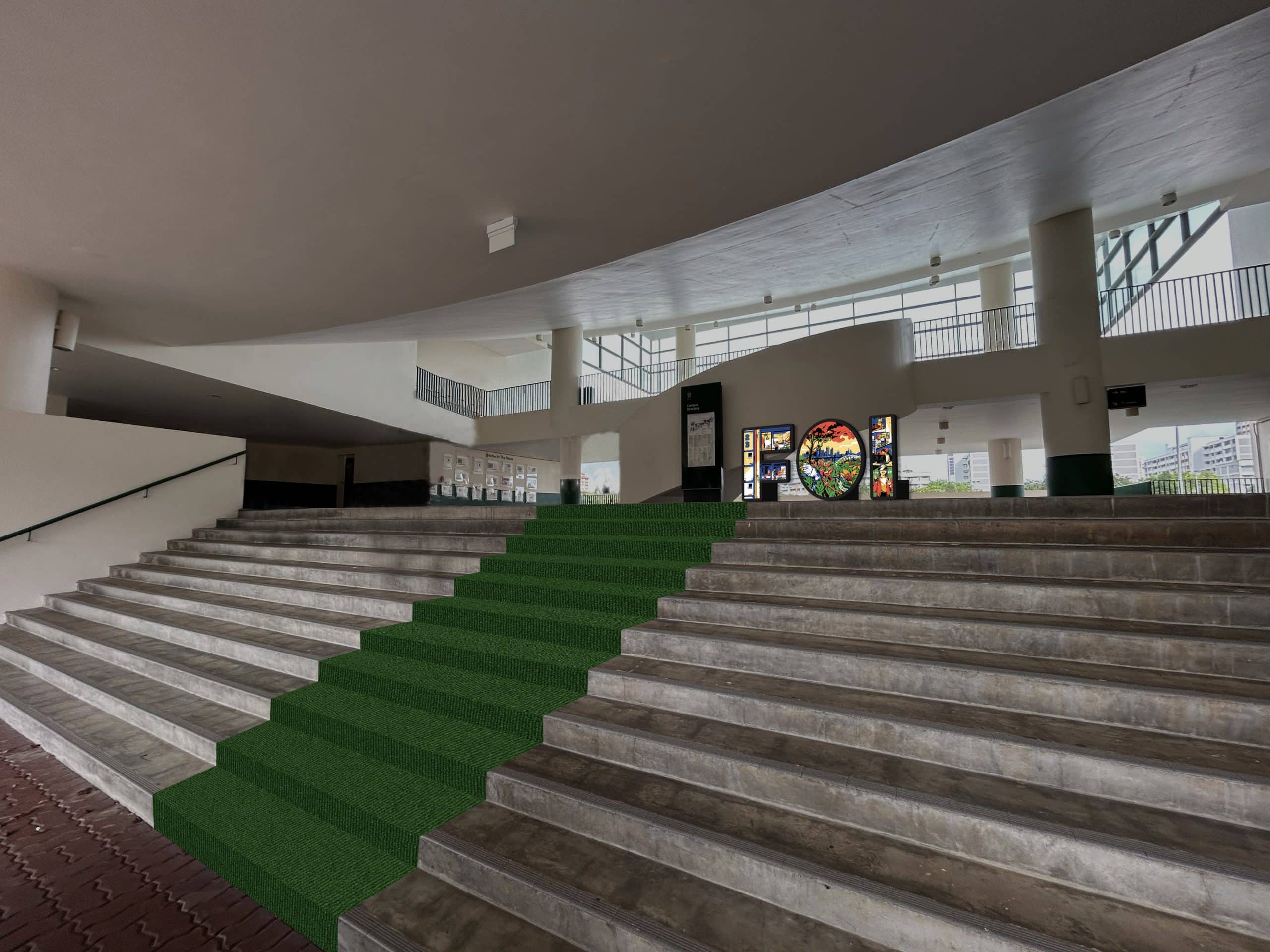 green carpet on stair setup for Festival of Ideas by event management companies