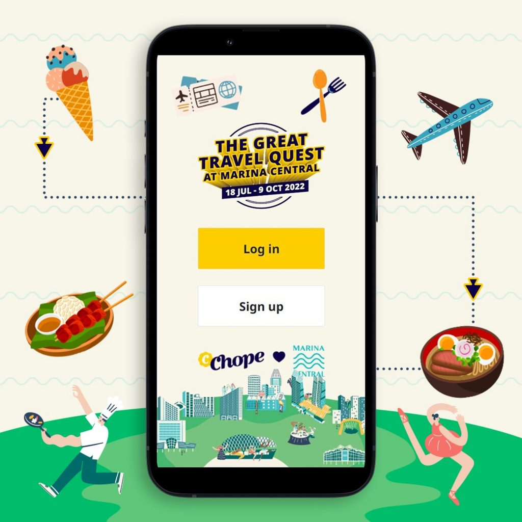 Screenshot of 'The Great Travel Quest at Marina Central' mobile app login screen,