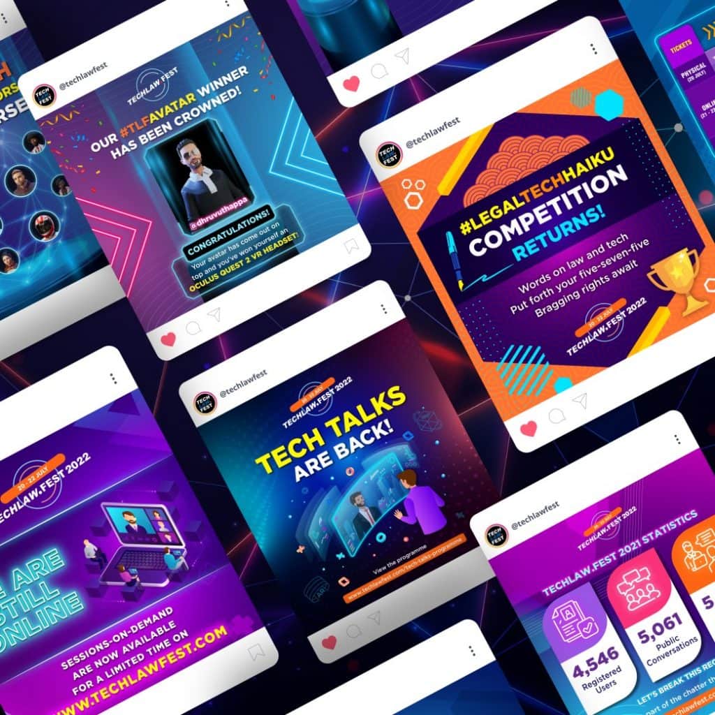 Collage of various Instagram posts for Tech Law Fest 2022
