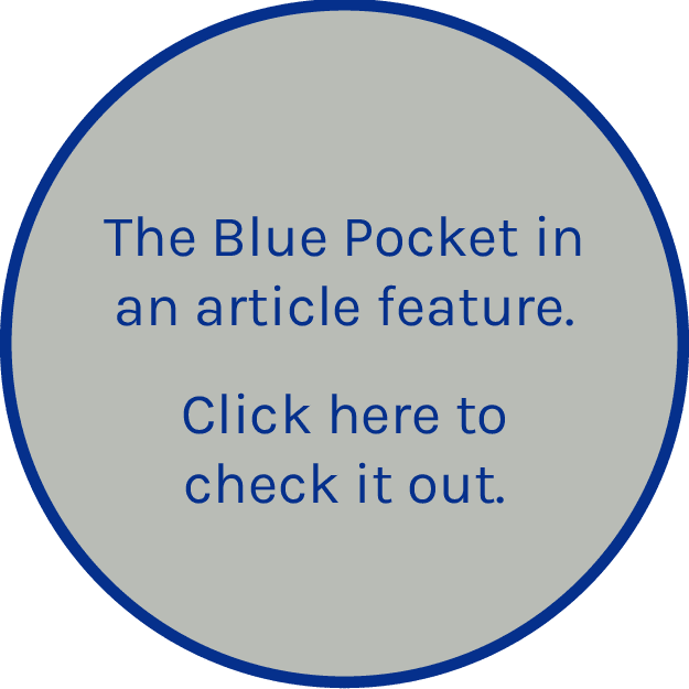 Circular call-to-action button inviting users to read an article feature about The Blue Pocket
